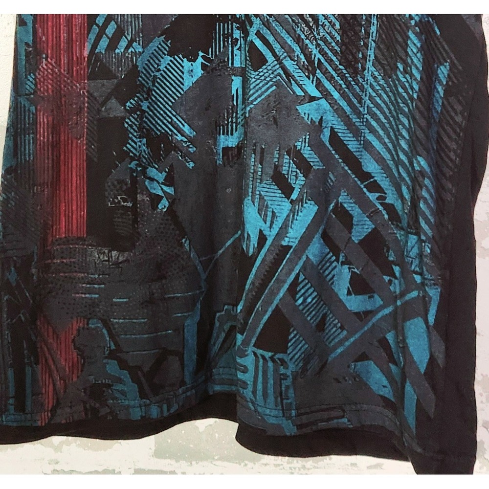 Massive V-Neck Graphic T-Shirt XL Black Blue Red Abstract Panther Face Art Tee - Picture 4 of 16